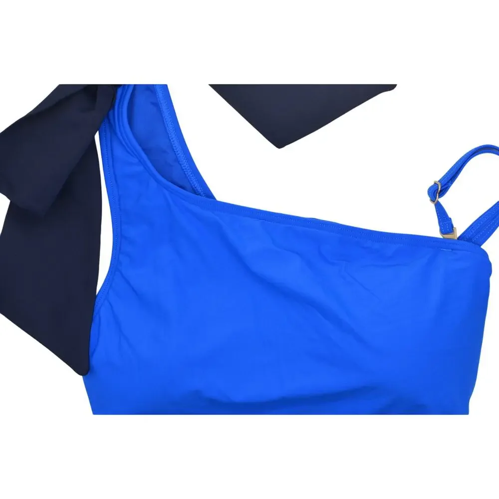 Kate Spade New York Color One Shoulder Bow Tie One Piece Swimsuit Glacier Blue